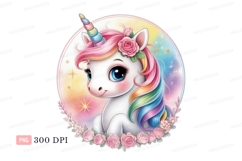 Cute unicorn with rainbow mane and floral wreath horn Product Image 1