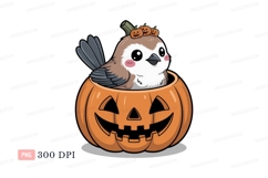 Cute bird wearing pumpkins in jack o lantern halloween Product Image 1