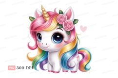 Cute unicorn with rainbow hair and pink roses mane Product Image 1
