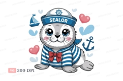 Cute seal sailor with nautical elements marine ocean Product Image 1