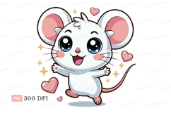 Cute white mouse with big blue eyes pink hearts Product Image 1