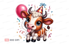 Cute cow with party hat and balloon calf cartoon Product Image 1