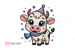 Cute cow wearing party hat and scarf calf animal Product Image 1