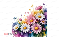 Pink white daisy flowers watercolor splash yellow Product Image 1