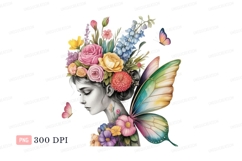 Woman adorned with flowers and butterfly wings fantasy Product Image 1