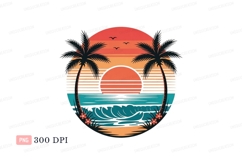 Tropical sunset ocean waves palm trees image Product Image 1