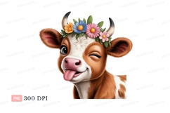 Winking cow wearing flower crown calf tongue Product Image 1