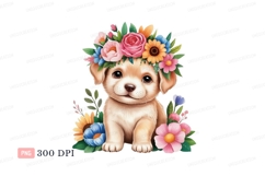 Adorable puppy wearing floral crown flowers Product Image 1