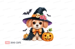 Adorable witch puppy with pumpkins skull Product Image 1