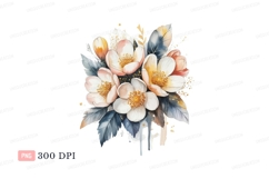 Delicate floral bouquet with pastel petals and blue leaves Product Image 1