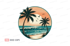 Tropical beach palm trees ocean waves sunset image Product Image 1