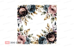 Floral frame with roses and leaves blue Product Image 1