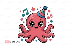 Format: Title: Pink octopus wearing party hat stars Product Image 1