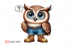 Curious owl wearing shorts and boots question blue Product Image 1
