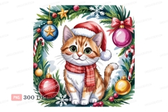 Orange tabby cat wearing santa hat and scarf kitten Product Image 1