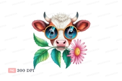 Cow wearing glasses holding flower pink green Product Image 1