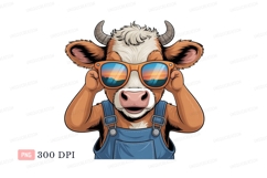 Cool cow wearing sunglasses and overalls farm animal Product Image 1