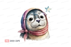 Seal wearing scarf and glasses star cute Product Image 1