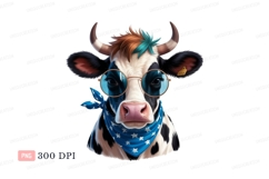 Cow wearing glasses and bandana blue white Product Image 1