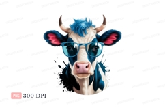Blue haired cow wearing glasses animal white Product Image 1