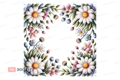 White pink blue flowers border image Product Image 1