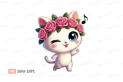 White cat wearing pink roses kitten Product Image 1