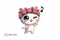 White cat wearing pink roses dancing kitten Product Image 1
