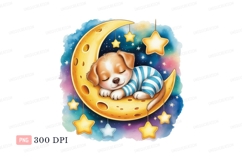 Sleeping puppy on moon with stars image Product Image 1