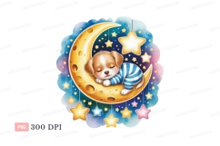 Sleeping puppy on moon with stars crescent Product Image 1