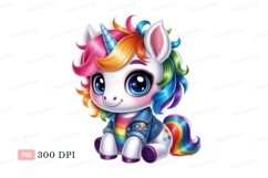 Cute unicorn wearing denim jacket rainbow fantasy Product Image 1