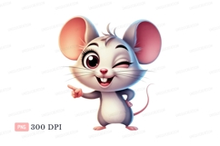 Winking mouse pointing playfully cartoon Product Image 1