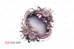 Floral frame with pearls and swirls purple Product Image 1