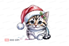 Adorable kitten wearing Santa hat christmas Product Image 1