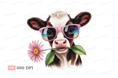 Cute cow wearing pink sunglasses holding flower animal Product Image 1