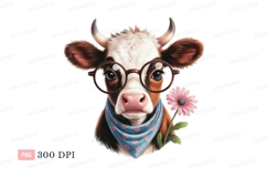 Brown white cow wearing glasses and bandana flower Product Image 1