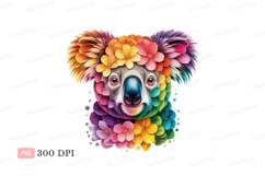 Colorful Koala Floral Portrait rainbow flowers Product Image 1