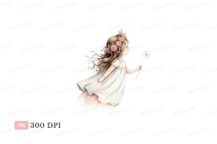 Girl wearing flower crown holding white flower child Product Image 1