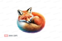 Sleeping fox curled up orange white Product Image 1