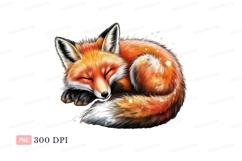 Sleeping fox with orange fur and white accents black Product Image 1