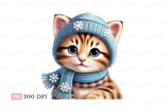 Adorable kitten wearing winter accessories blue scarf Product Image 1