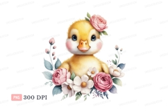 Fluffy duckling adorned with pink roses yellow blue Product Image 1