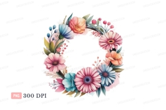 Floral wreath pink blue orange image Product Image 1