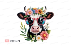 Cow wearing floral crown red glasses image Product Image 1