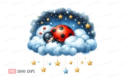 Sleeping ladybug on clouds with stars night Product Image 1