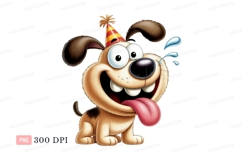 Happy cartoon dog wearing party hat image Product Image 1