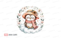 Owl wearing hat and scarf on cloud bird Product Image 1