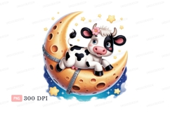 Cute cow resting on crescent moon calf stars Product Image 1