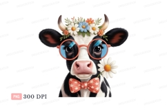 Black white cow wearing flower crown glasses bowtie Product Image 1