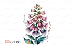 Pink purple bell flowers watercolor green Product Image 1