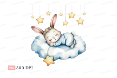 Sleeping bunny on cloud with stars night Product Image 1